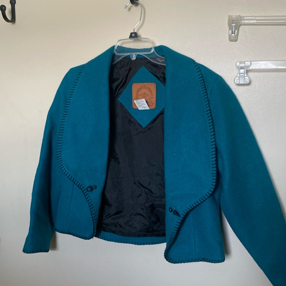 Teal jacket size small all wool lined in black